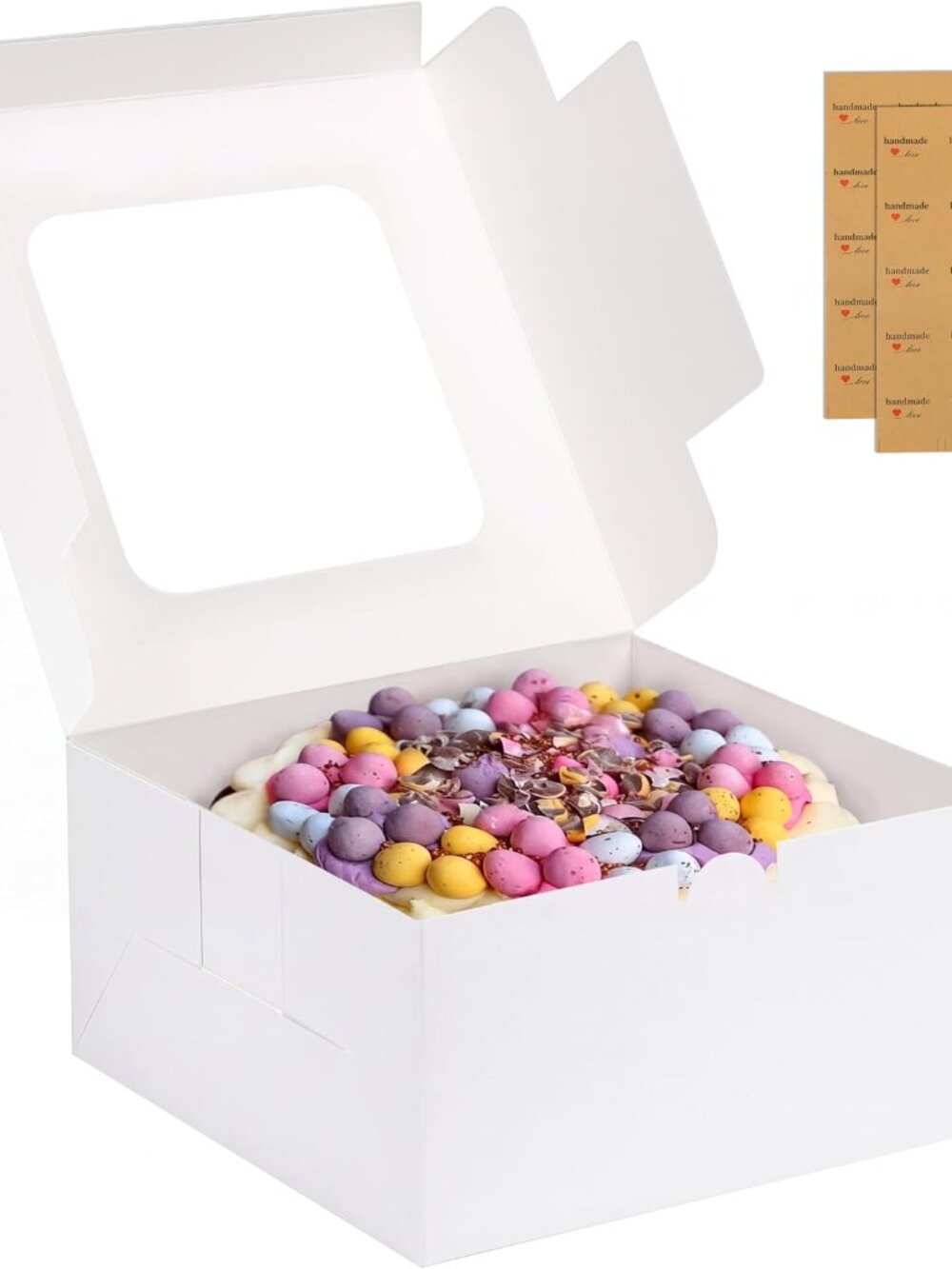 24pcs Cake Boxes, 10x10x5 Inches White Square Bakery Boxes with Window Cajas Pas